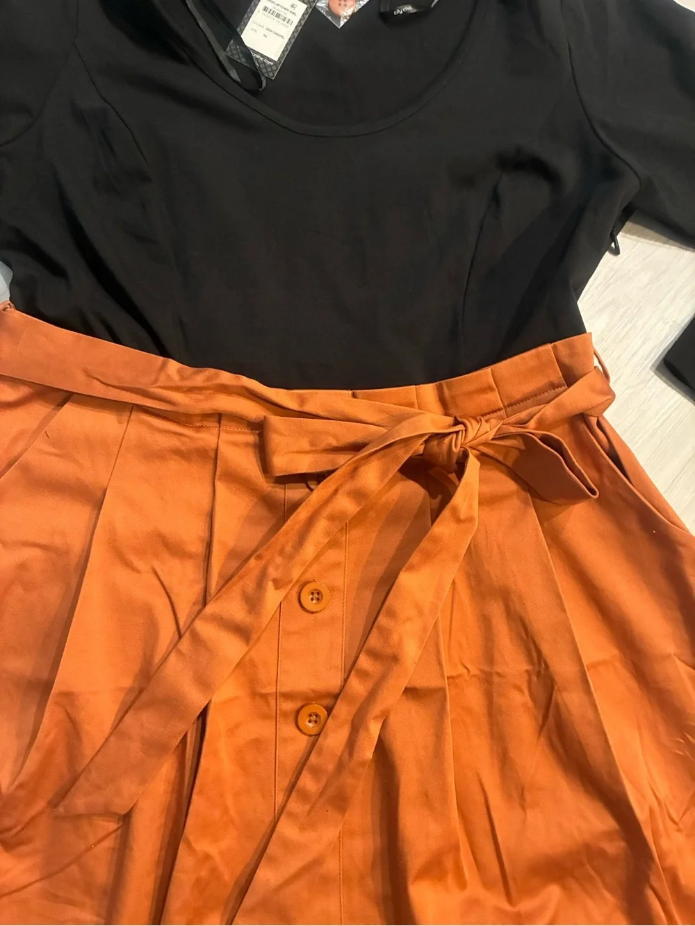 City chic‎ Button-Front Midi Skirt with Self-Tie Waist in Rust